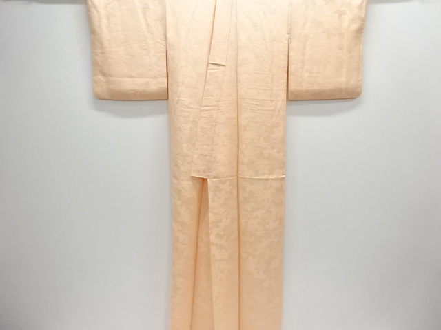  葉模様織り出し一つ紋色無地着物